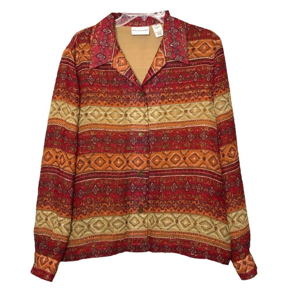 NEW- ALFRED DUNNER Red, Orange Sheer Lined Button Front Jacket W Pockets Size 16